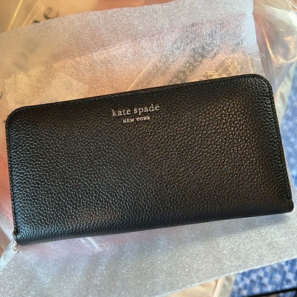 NWT Kate Spade School Essentials NY Roulette Black Zip Around Continental Wallet